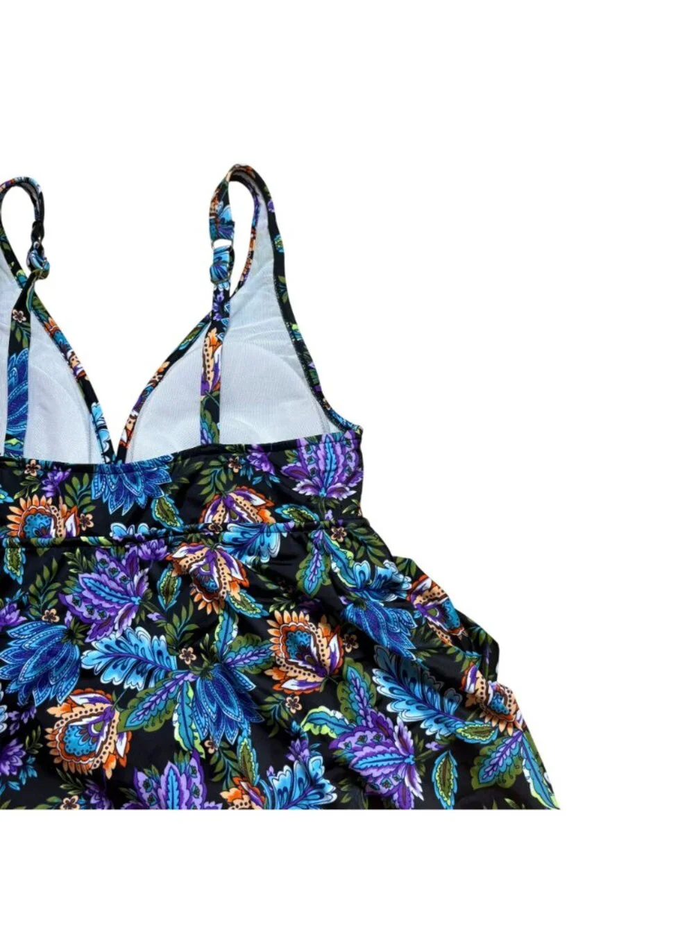 Swim Solutions Floral V-Neck Tummy Control Ruffle Swimdress Women's Size 10 NWT! - Picture 7 of 8